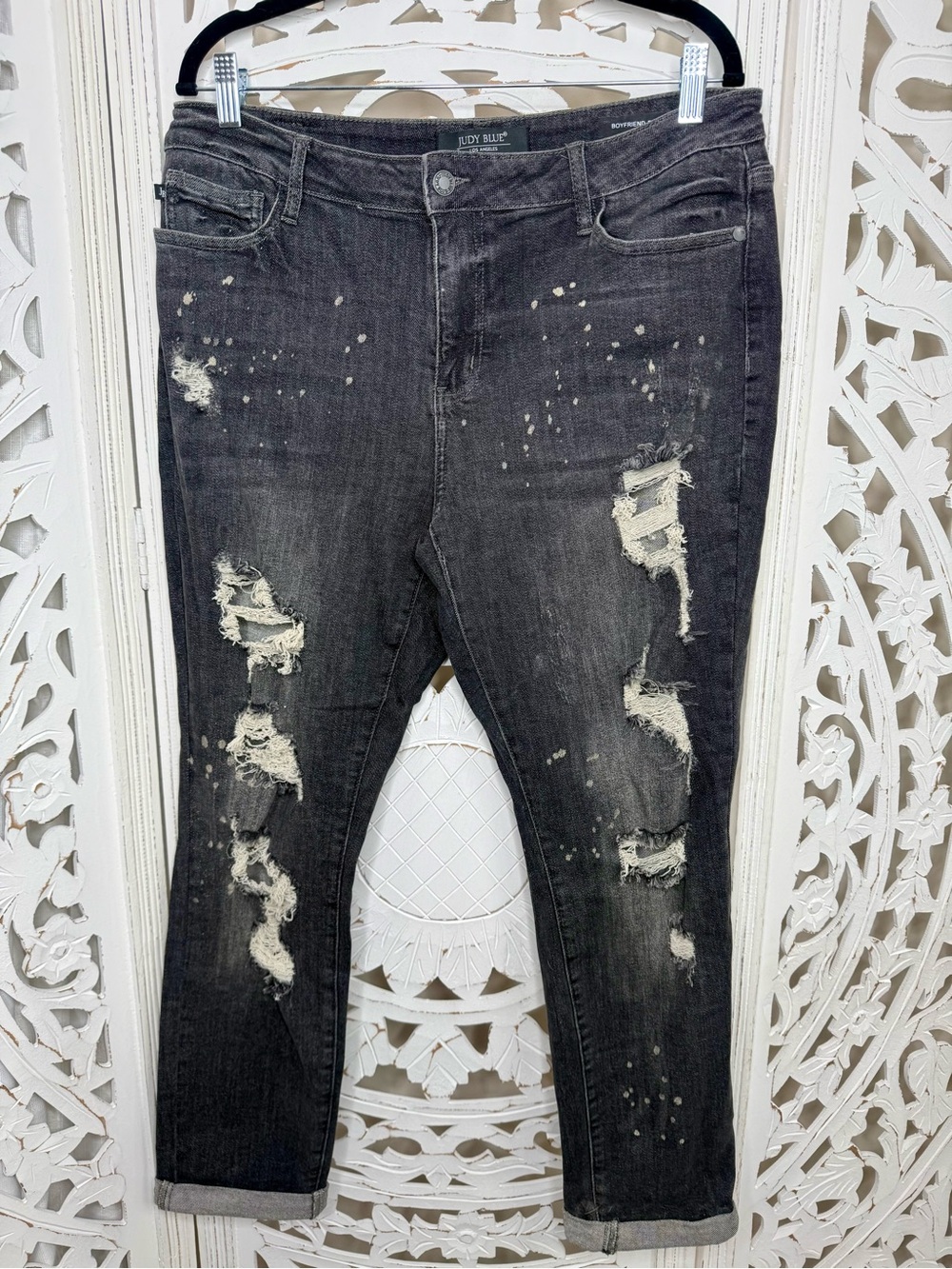 Judy Blue Distressed Black Ripped Boyfriend Jeans